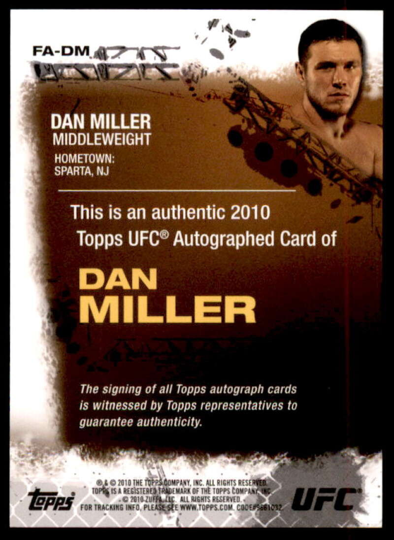 Dan Miller Card 2010 Topps UFC Autographs #FADM  Image 2