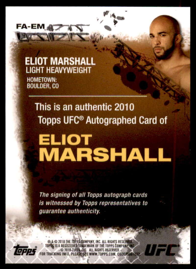 Eliot Marshall Card 2010 Topps UFC Autographs #FAEM  Image 2