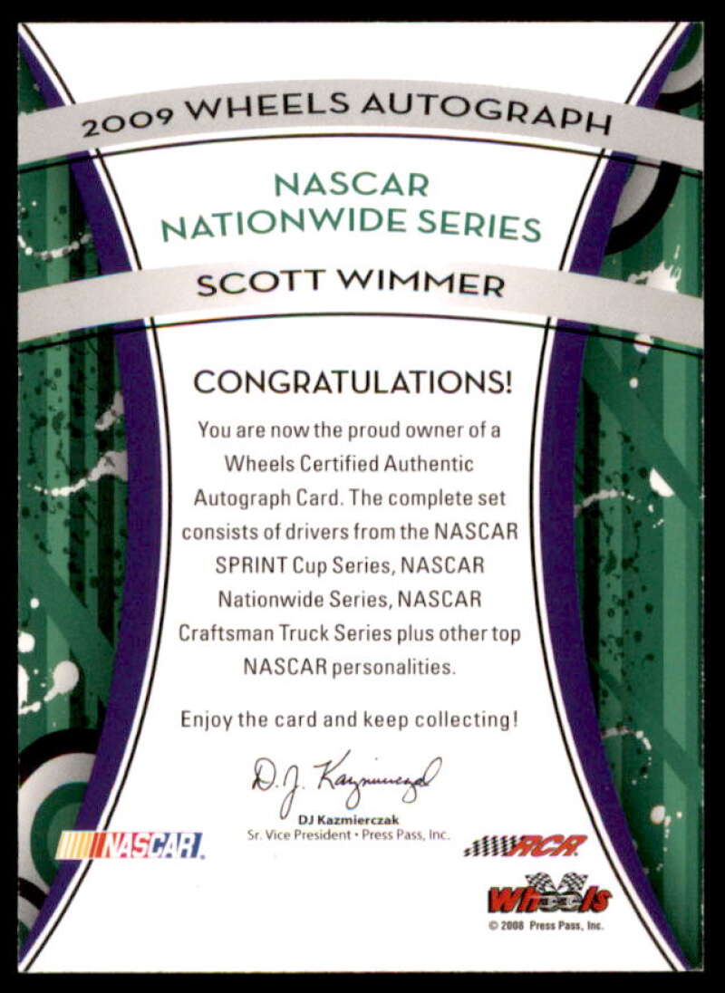 Scott Wimmer Card 2009 Wheels Autographs #62  Image 2