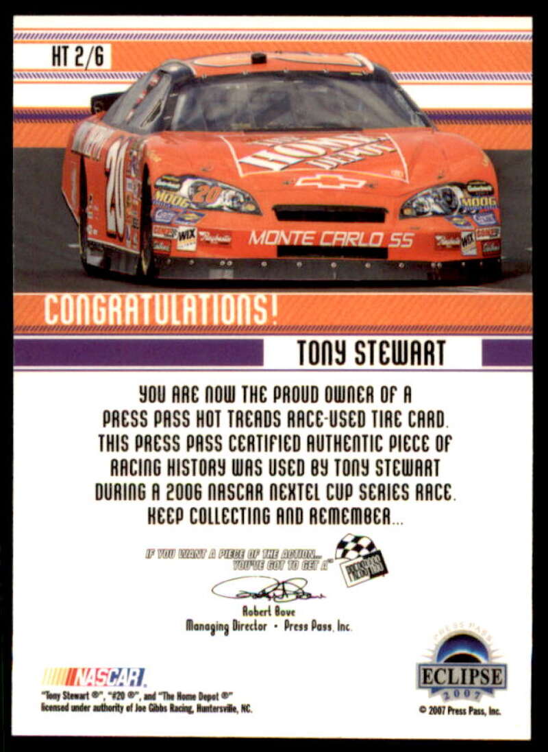 Tony Stewart Card 2007 Press Pass Hot Treads #HT2  Image 2