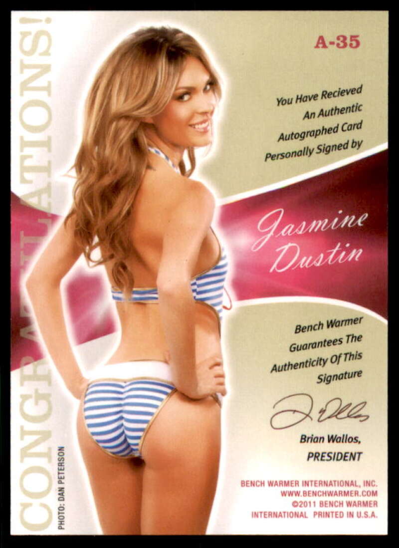 Jasmine Dustin Card 2011 Bench Warmer Bubble Gum Autographs #A35  Image 2