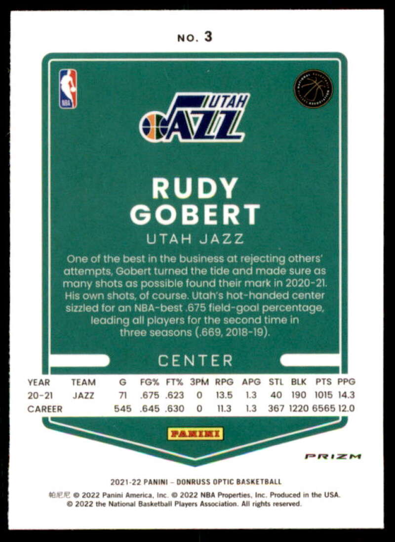 Rudy Gobert Card 2021-22 Donruss Optic White Sparkle #3  Image 2