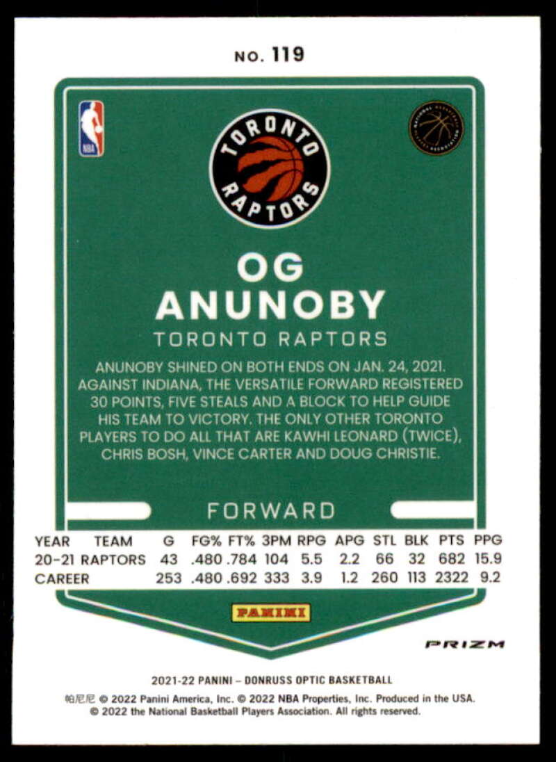 OG Anunoby Card 2021-22 Donruss Optic White Sparkle #119  Image 2