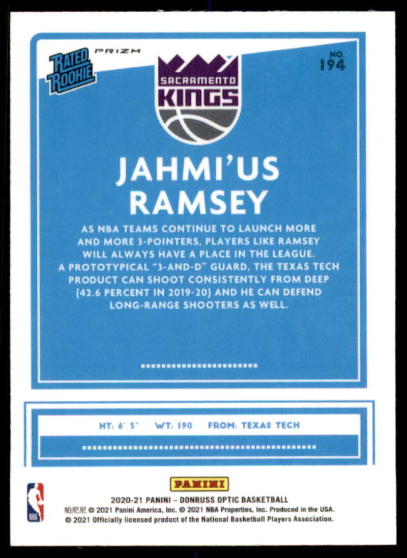 Jahmi'us Ramsey RR Card 2020-21 Donruss Optic Fast Break Holo #194  Image 2