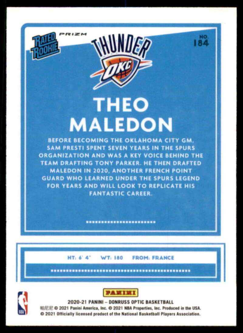 Theo Maledon RR Card 2020-21 Donruss Optic Fast Break Holo #184  Image 2