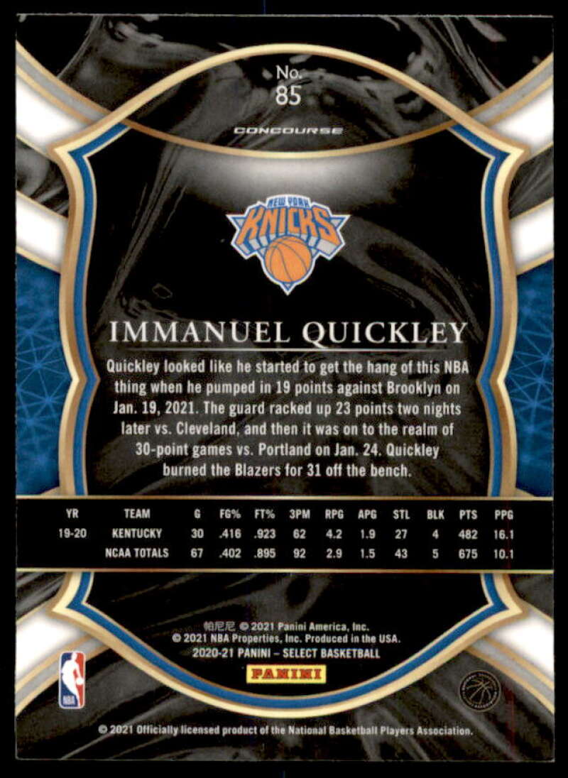 Immanuel Quickley Rookie Card 2020-21 Select Blue Retail #85  Image 2