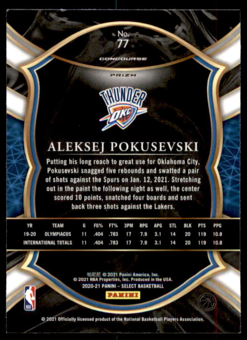 Aleksej Pokusevski Rookie Card 2020-21 Select Prizms Silver #77  Image 2