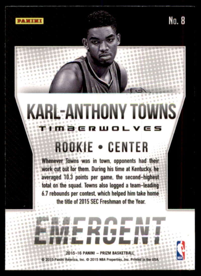 Karl-Anthony Towns Rookie Card 2015-16 Panini Prizm Emergent #8  Image 2