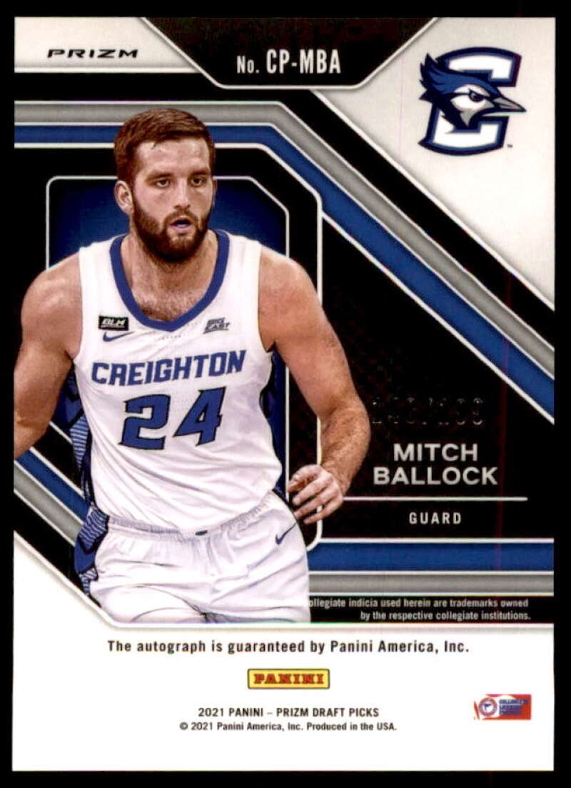 Mitch Ballock Rookie 2021-22 Panini Prizm Draft Picks College Penmanship Prizms Red #12  Image 2