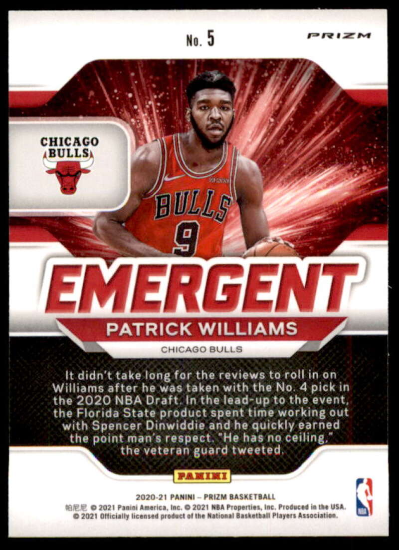 Patrick Williams Rookie 2020-21 Panini Prizm Emergent Prizms Silver #5  Image 2