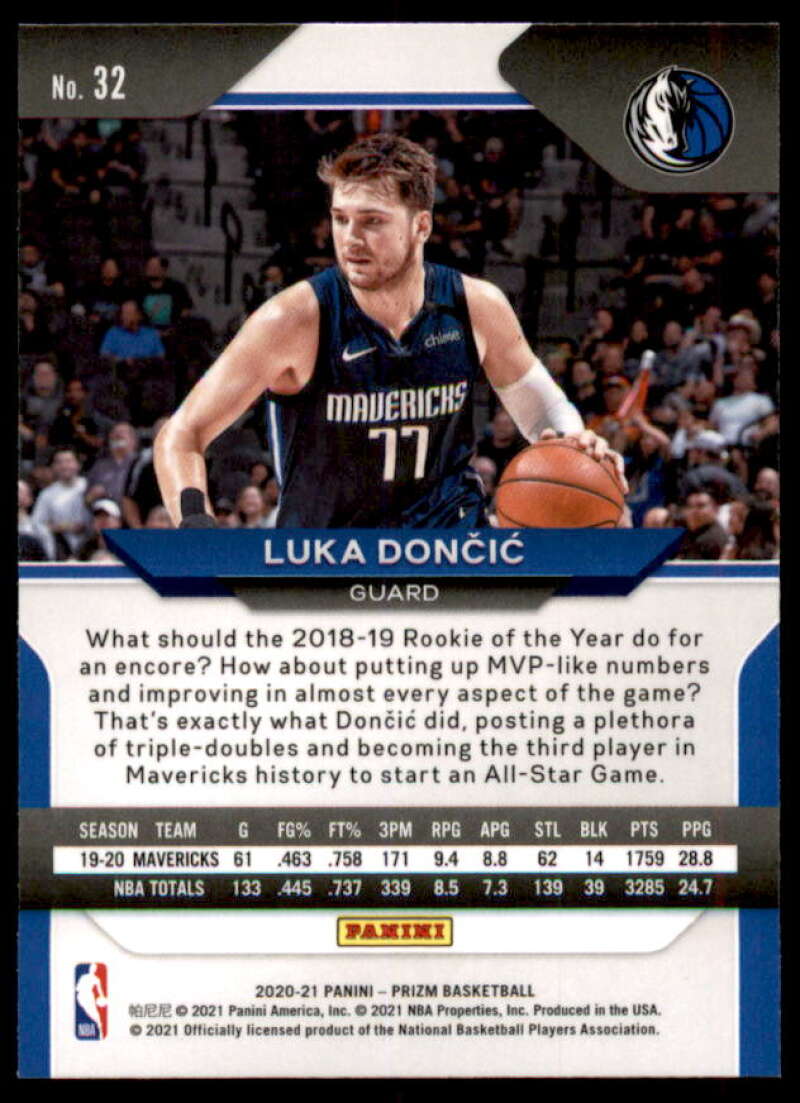 Luka Doncic Card 2020-21 Panini Prizm #32  Image 2