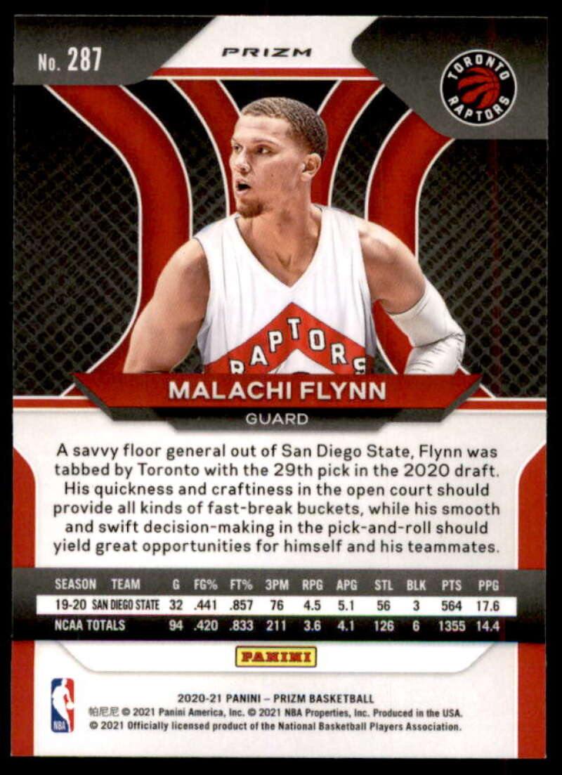 Malachi Flynn Rookie Card 2020-21 Panini Prizm Prizms Fast Break #287  Image 2