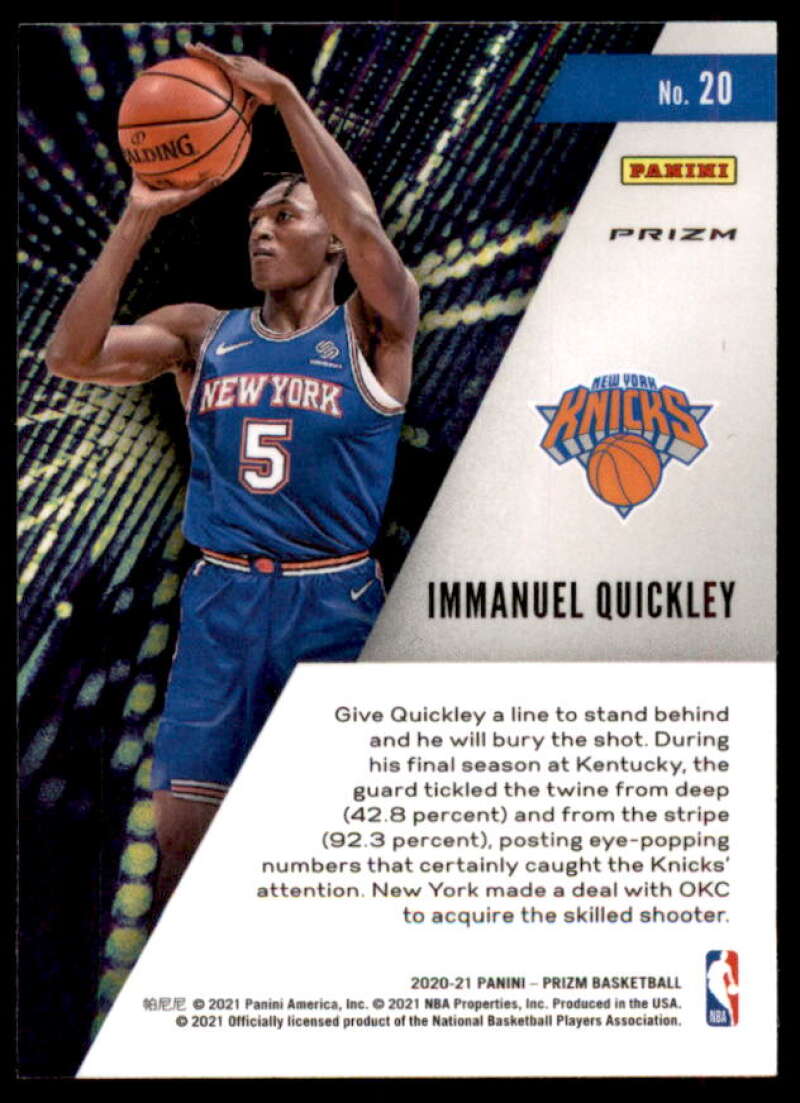 Immanuel Quickley Rookie 2020-21 Panini Prizm Instant Impact Prizms Silver #20  Image 2