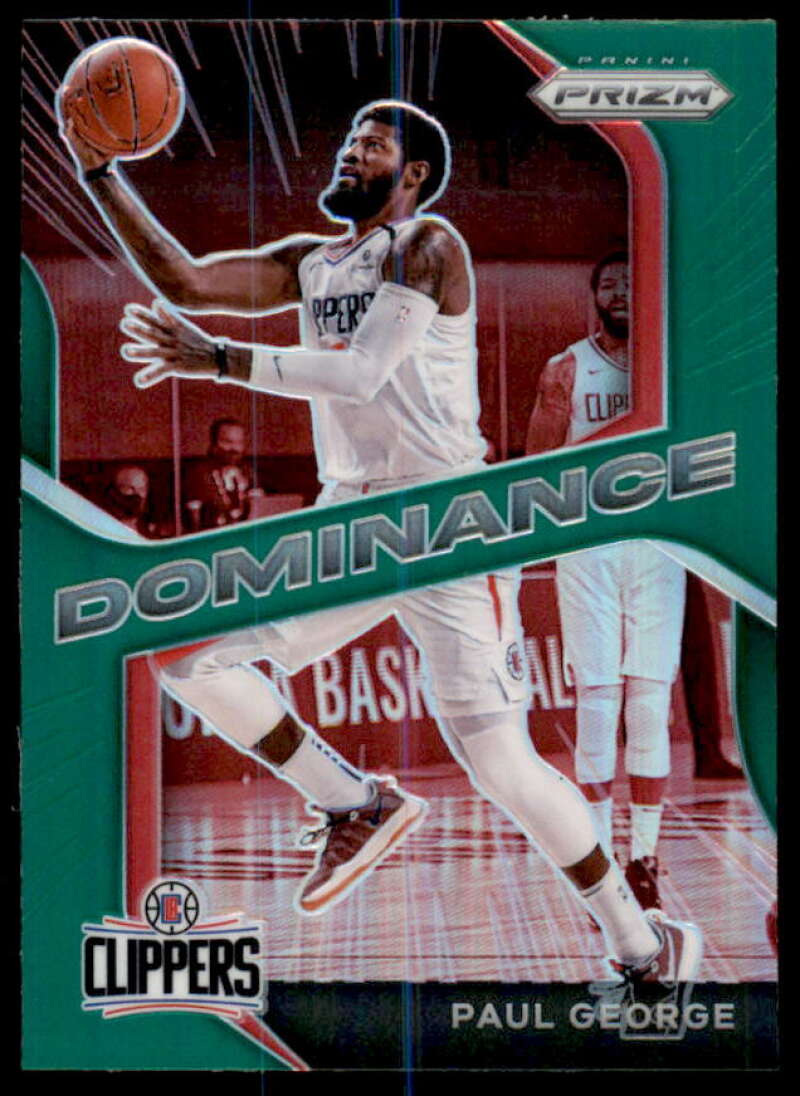 Paul George Rookie Card 2020-21 Panini Prizm Dominance Prizms Green #21  Image 1