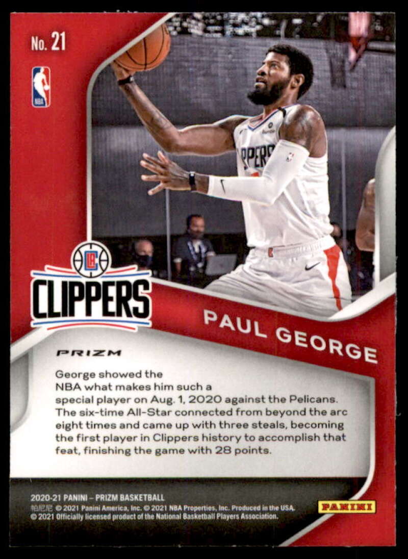 Paul George Rookie Card 2020-21 Panini Prizm Dominance Prizms Green #21  Image 2