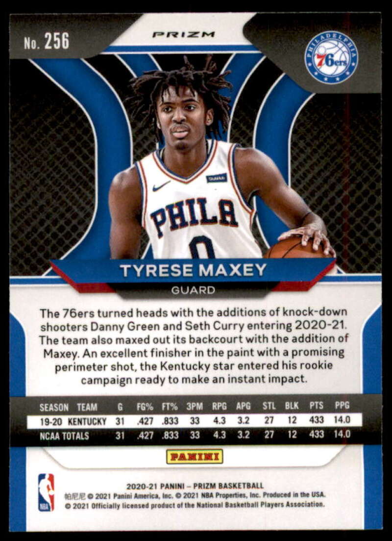 Tyrese Maxey Rookie Card 2020-21 Panini Prizm Prizms Silver #256  Image 2