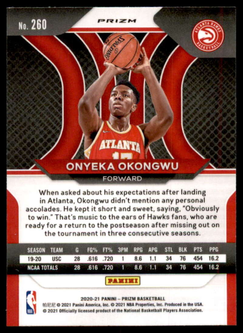 Onyeka Okongwu Rookie Card 2020-21 Panini Prizm Prizms Green #260  Image 2