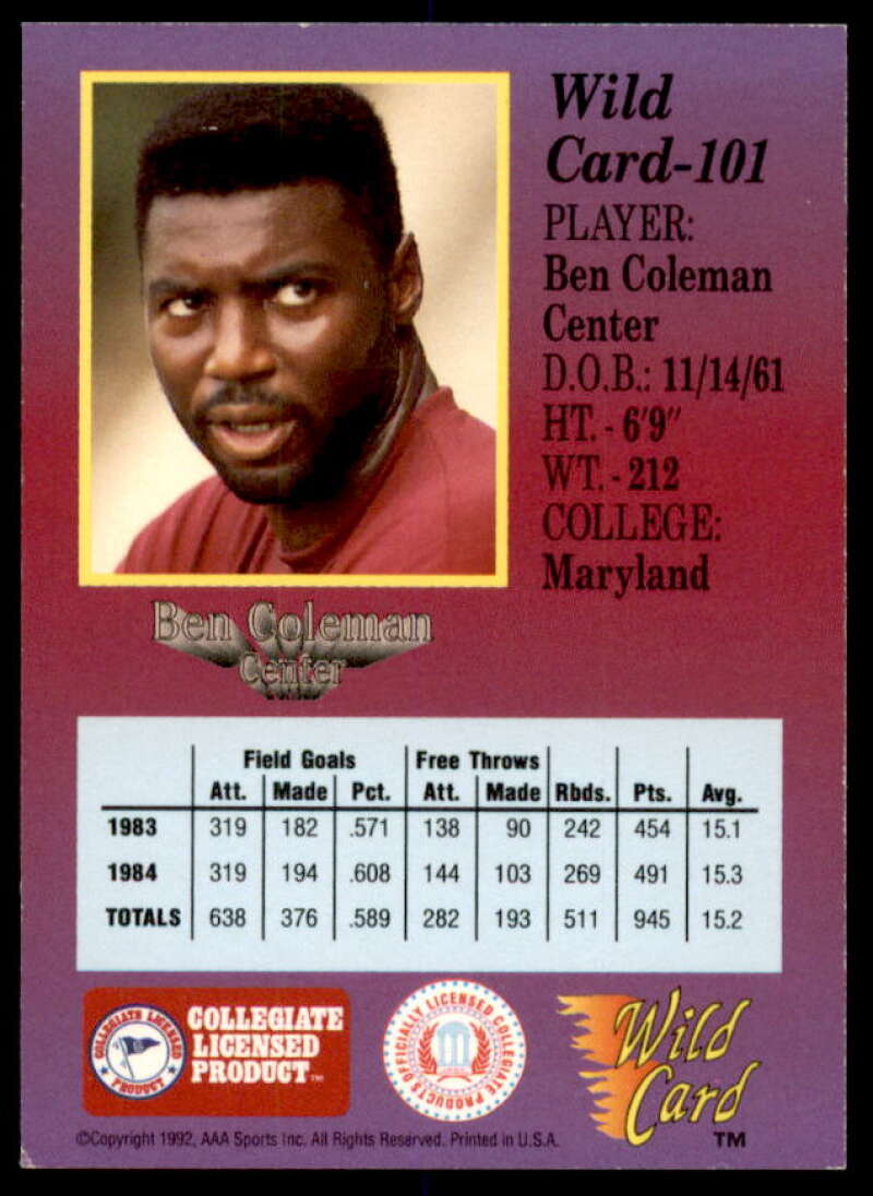 Ben Coleman Rookie Card 1991-92 Wild Card 20 Stripe #101  Image 2