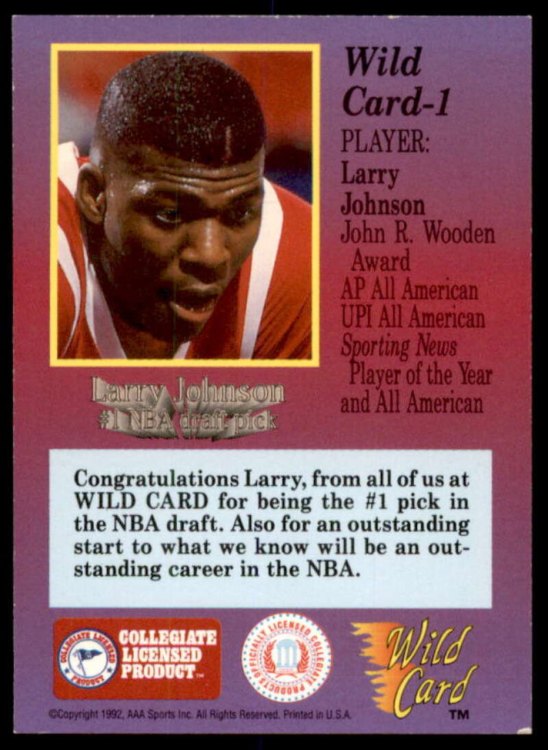 Larry Johnson No. 1 Pick Rookie Card 1991-92 Wild Card 20 Stripe #1  Image 2