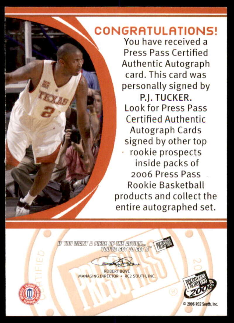 P.J. Tucker Rookie Card 2006 Press Pass Autographs #89  Image 2