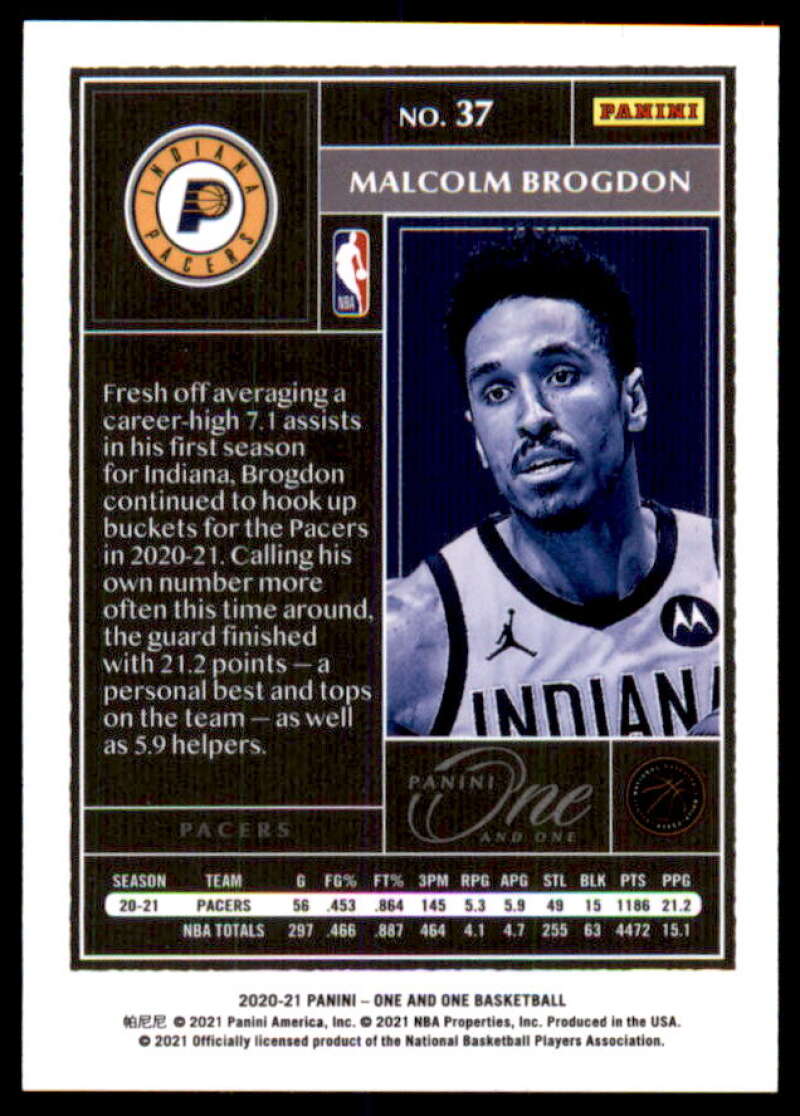 Malcolm Brogdon Card 2020-21 Panini One and One Purple #37  Image 2