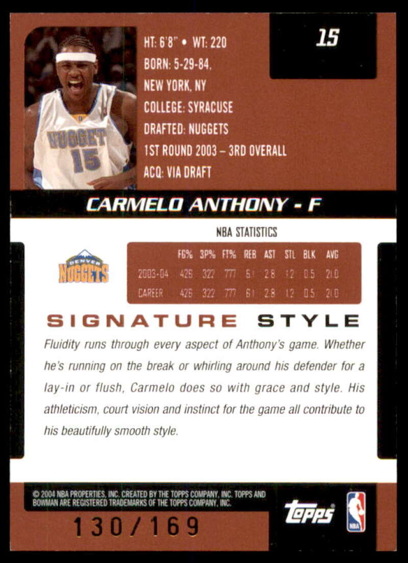 Carmelo Anthony Card 2004-05 Bowman Signature Edition 169 #15  Image 2