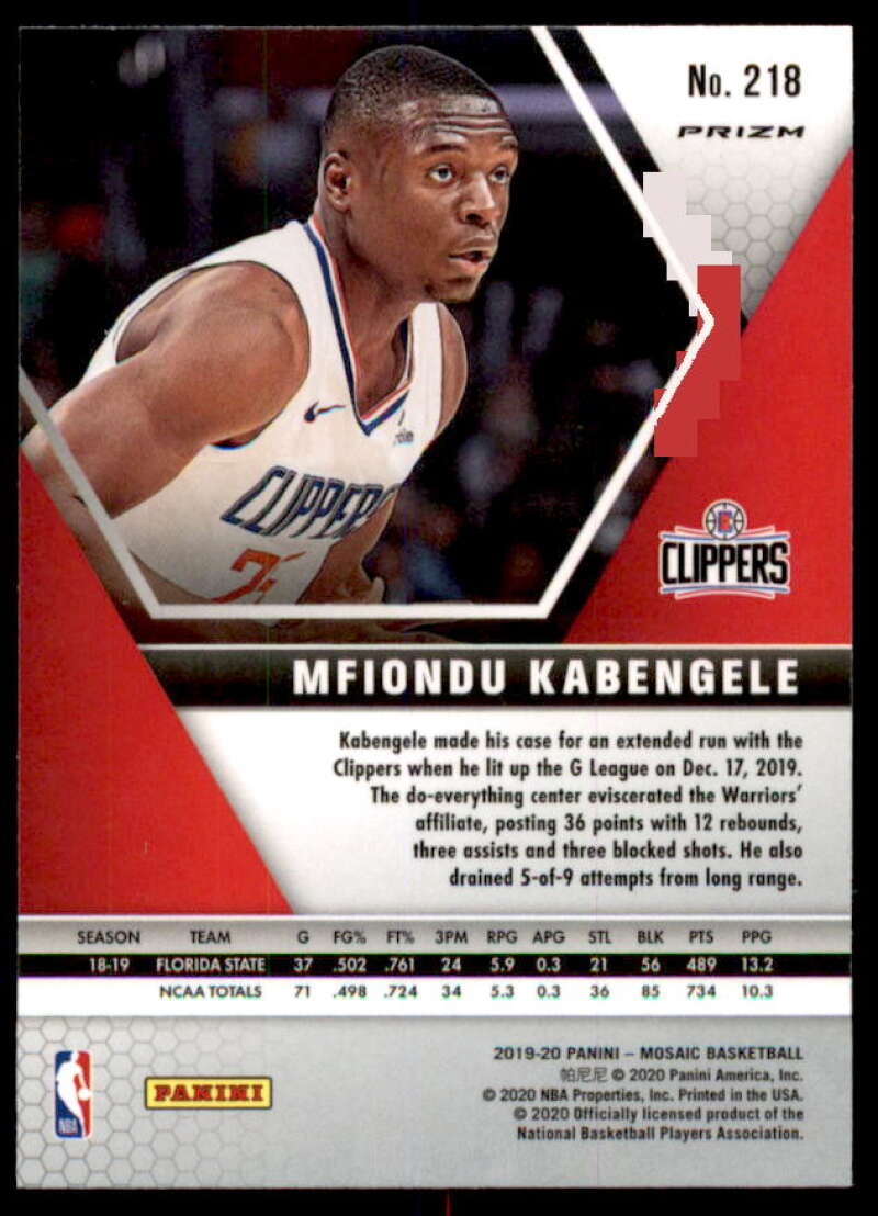 Mfiondu Kabengele Rookie Card 2019-20 Panini Mosaic Mosaic Red Wave #218  Image 2