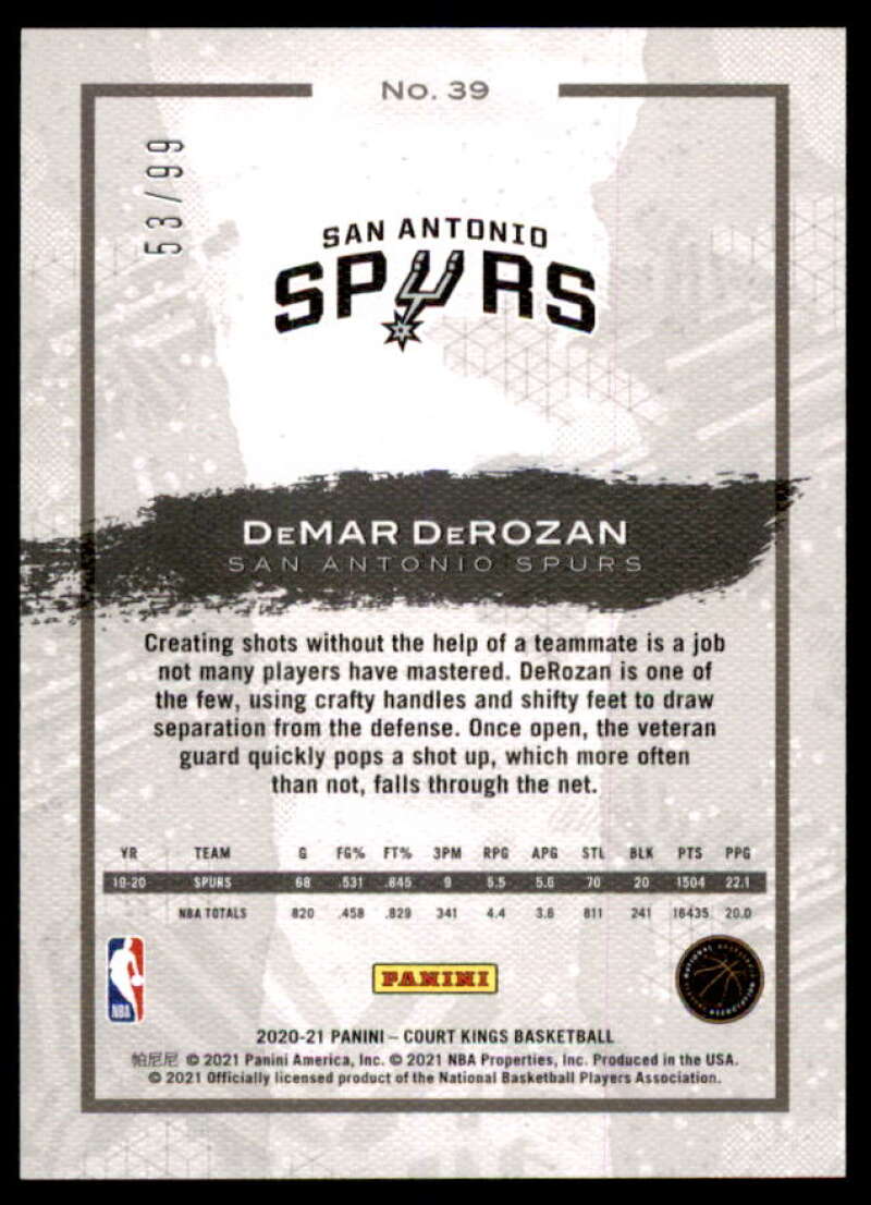 DeMar DeRozan Card 2020-21 Court Kings Amethyst #39  Image 2