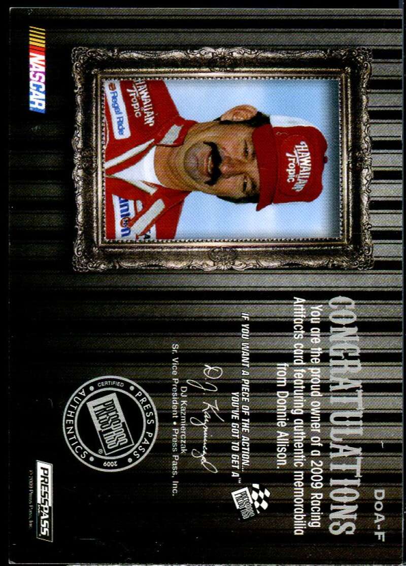 Donnie Allison Card 2009 Press Pass Legends Artifacts Firesuits Bronze #DoAF  Image 2