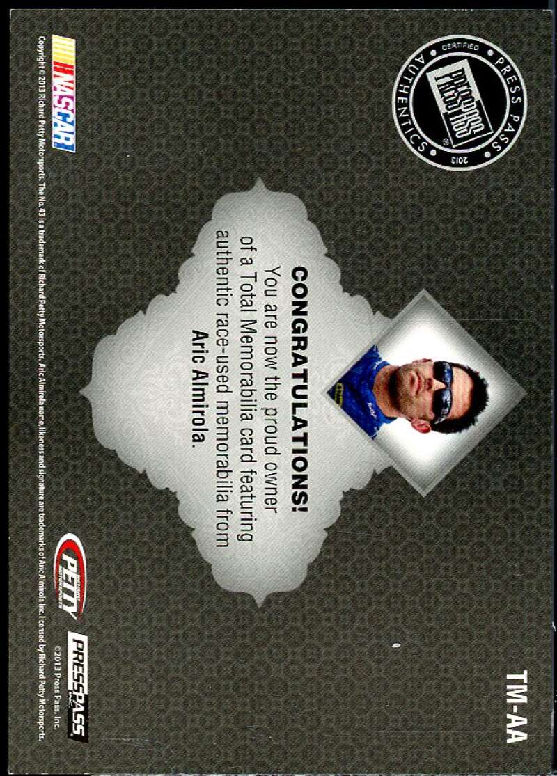 Aric Almirola Card 2013 Total Memorabilia Dual Swatch Gold #TMAA  Image 2