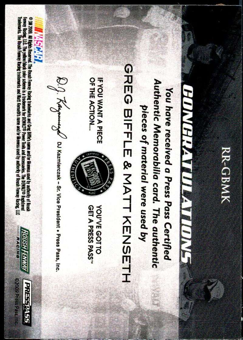 Greg Biffle/Matt Kenseth 2009 Press Pass Fusion Revered Relics Silver #RRGBMK  Image 2