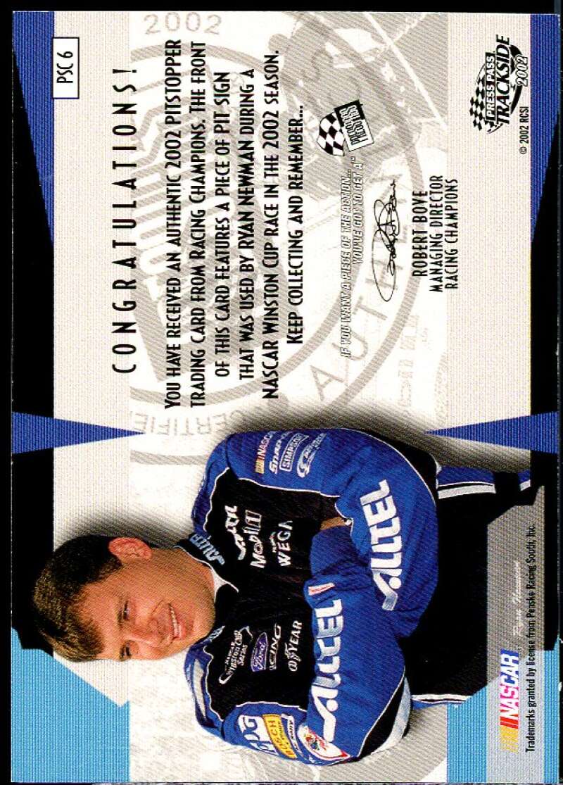 Ryan Newman's Car Card 2002 Press Pass Trackside Pit Stoppers Cars #PSC6  Image 2