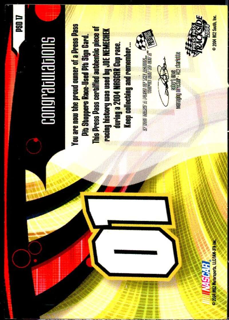 Joe Nemechek Card 2004 Press Pass Trackside Pit Stoppers Drivers #PSD17  Image 2