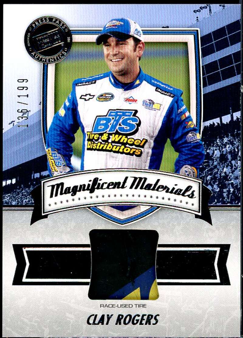 Clay Rogers Card 2011 Press Pass FanFare Magnificent Materials #MMCR  Image 1