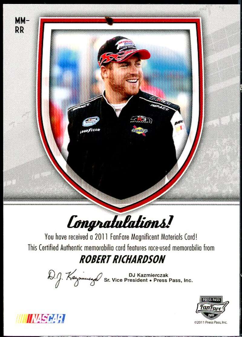 Robert Richardson 2011 Press Pass FanFare Magnificent Materials Holofoil #MMRR  Image 2