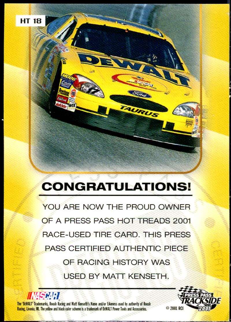 Matt Kenseth Card 2001 Press Pass Hot Treads #HT18  Image 2