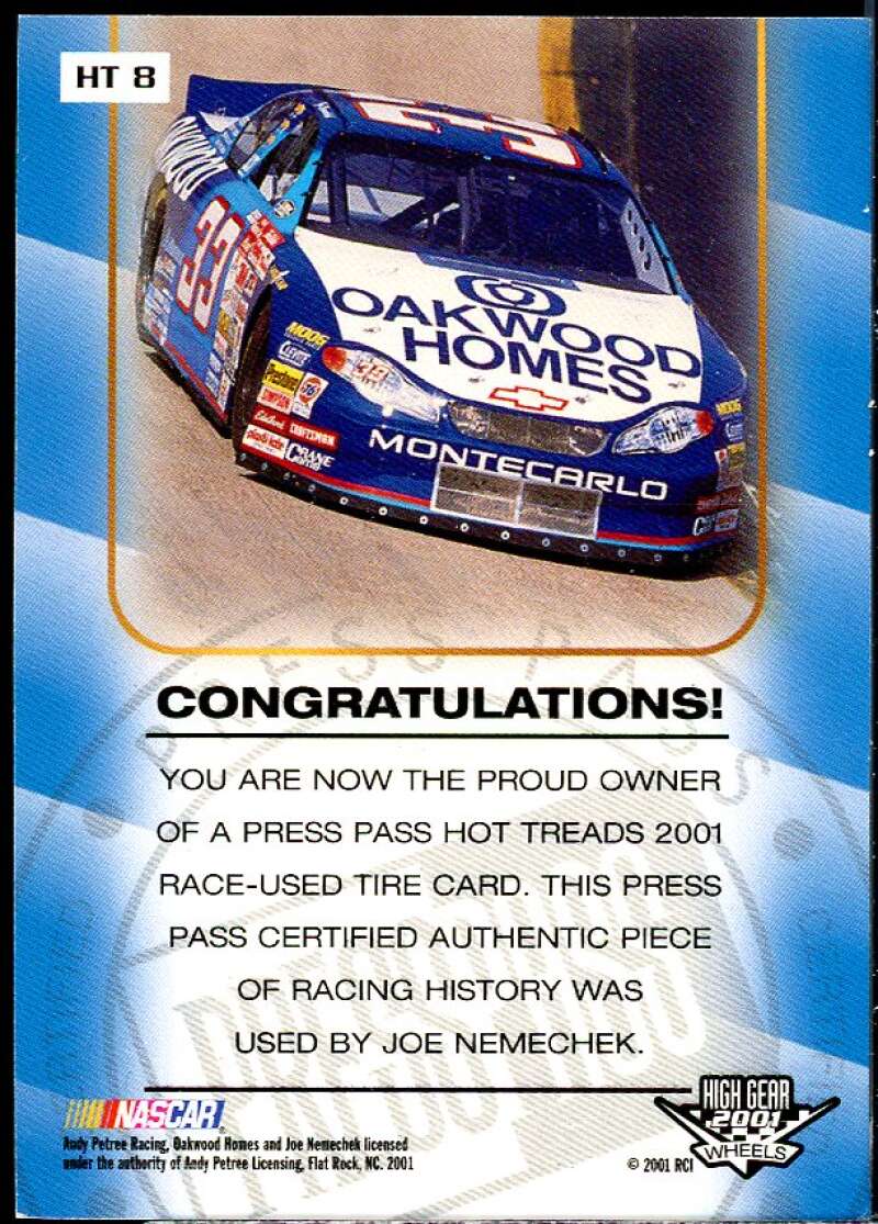 Joe Nemechek Card 2001 Press Pass Hot Treads #HT8  Image 2