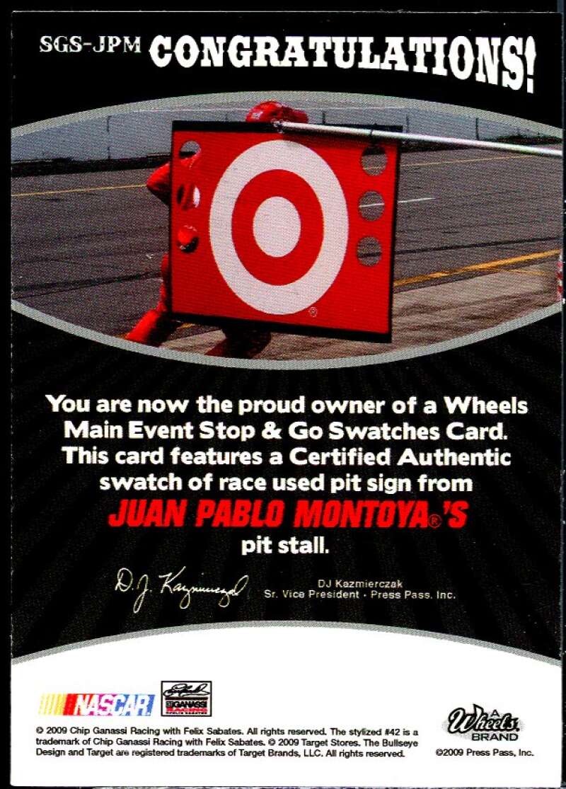 Juan Pablo Montoya 2009 Wheels Stop and Go Swatches Pit Sign Holofoil #SGSJPM  Image 2