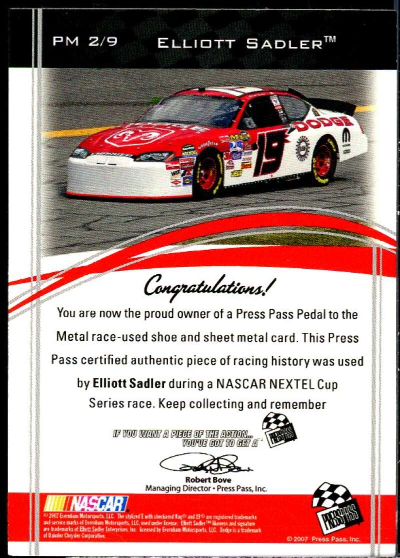 Elliott Sadler Card 2007 VIP Pedal To The Metal #PM2  Image 2