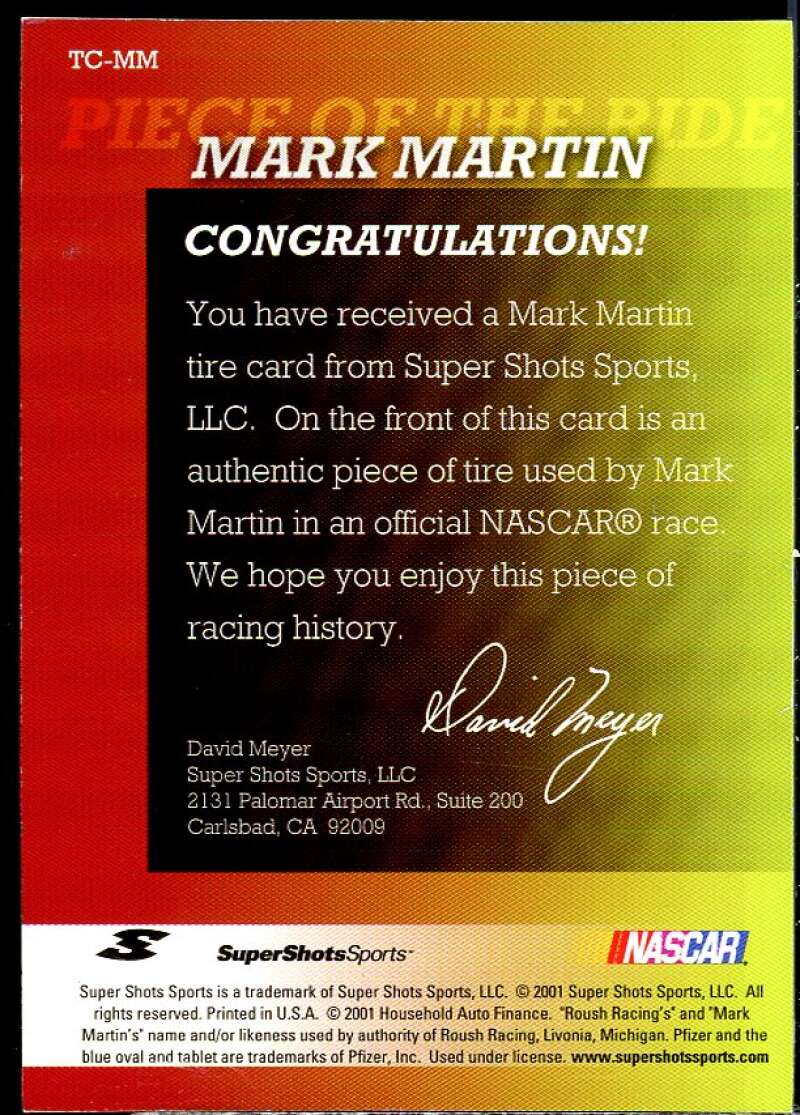 Piece Of The Ride Mark Martin Card 2001 Super Shots Sports #TC-MM  Image 2