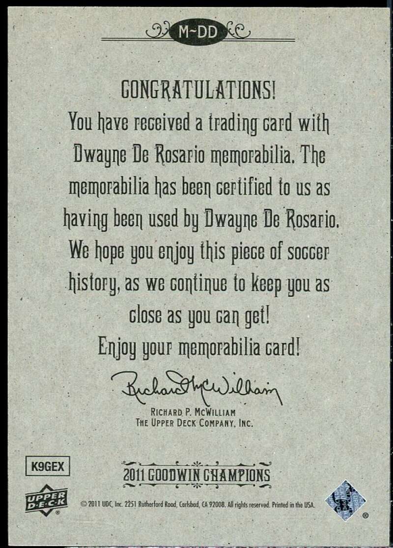 DeWayne DeRosario Card 2011 Upper Deck Goodwin Champions Memorabilia #DD  Image 2