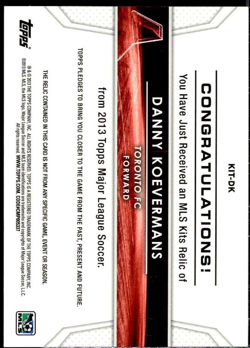 Danny Koevermans Card 2013 Topps MLS Relics #DK  Image 2