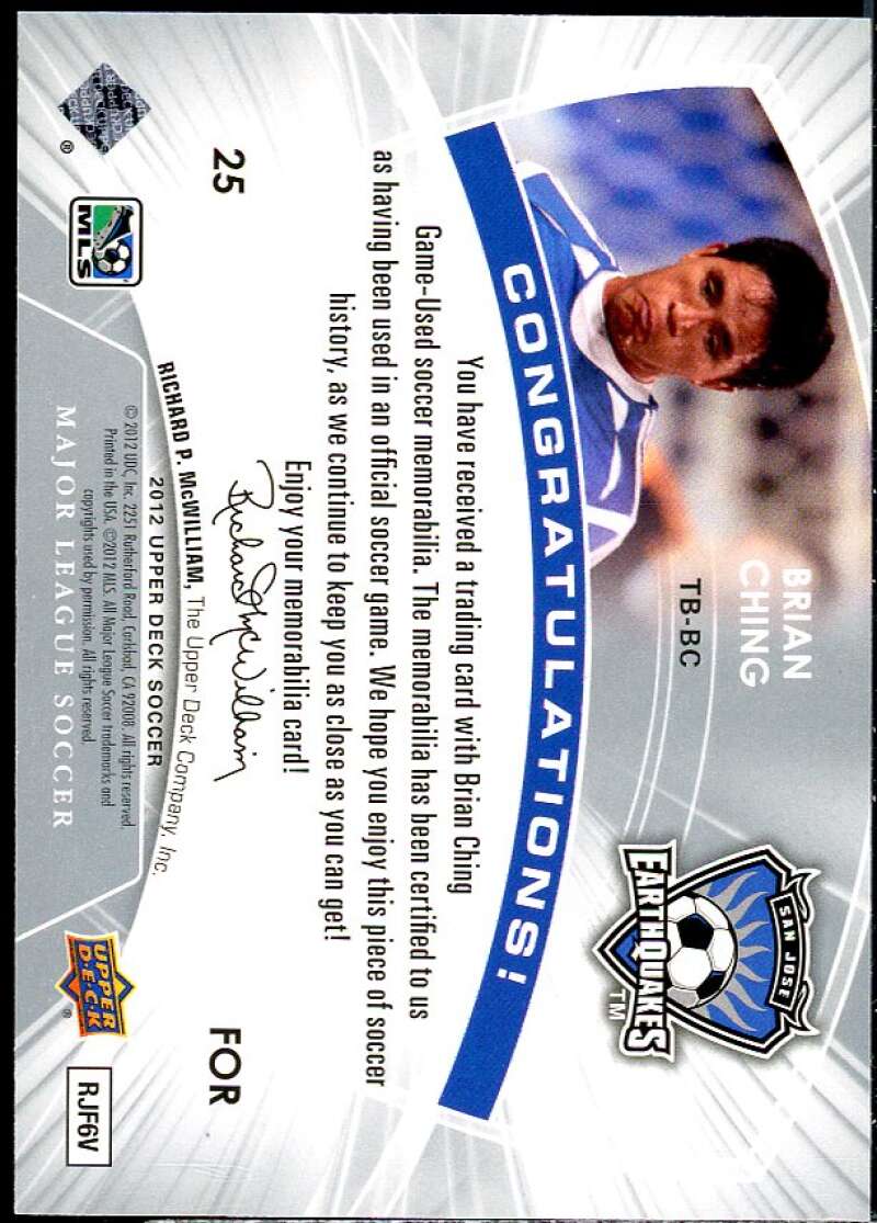Brian Ching Card 2012 Upper Deck MLS Throwback Materials #BC  Image 2