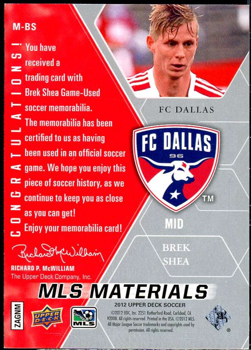 Brek Shea Card 2012 Upper Deck MLS Materials #BS  Image 2