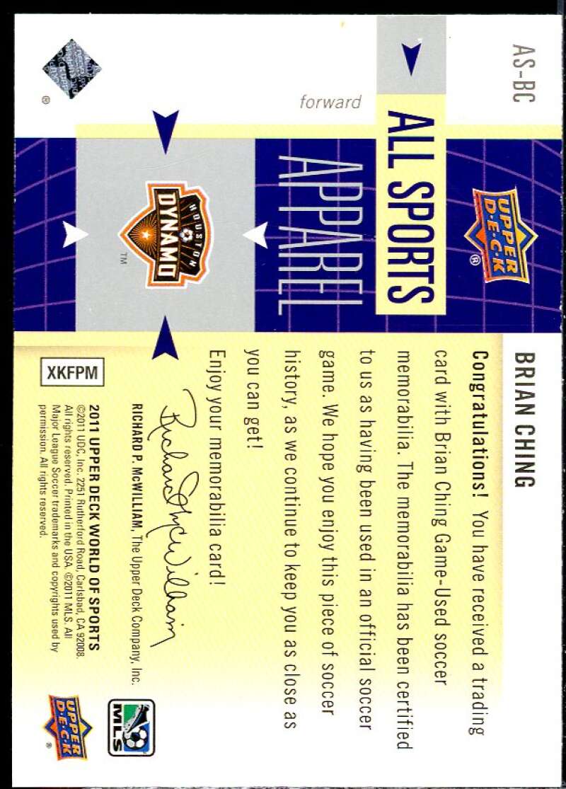 Brian Ching 2011 Upper Deck World of Sports All-Sport Apparel Memorabilia #ASBC  Image 2