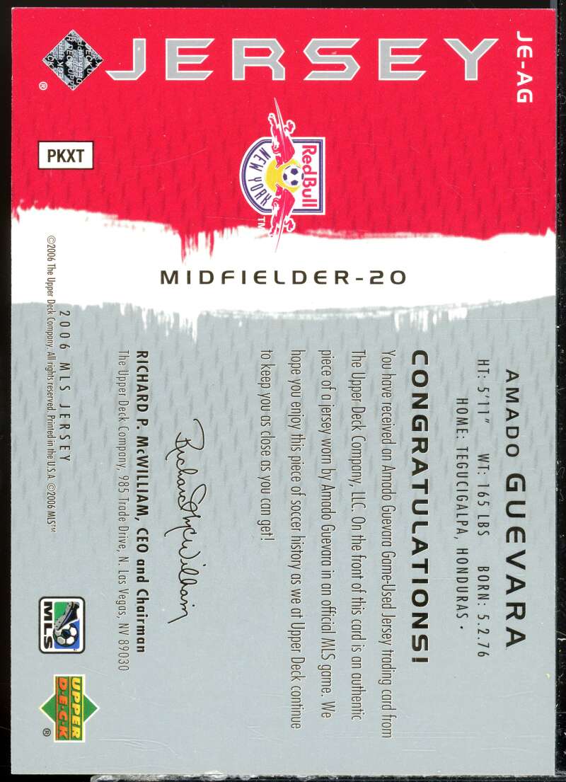 Amado Guevara Card 2006 Upper Deck MLS Jerseys #JEAG  Image 2