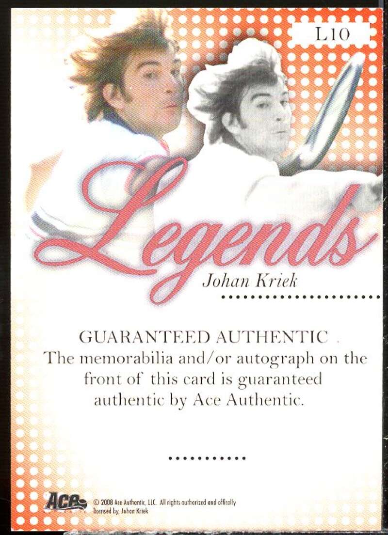 Johan Kriek Card 2008 Ace Authentic Match Point Legends Autographs #L10  Image 2