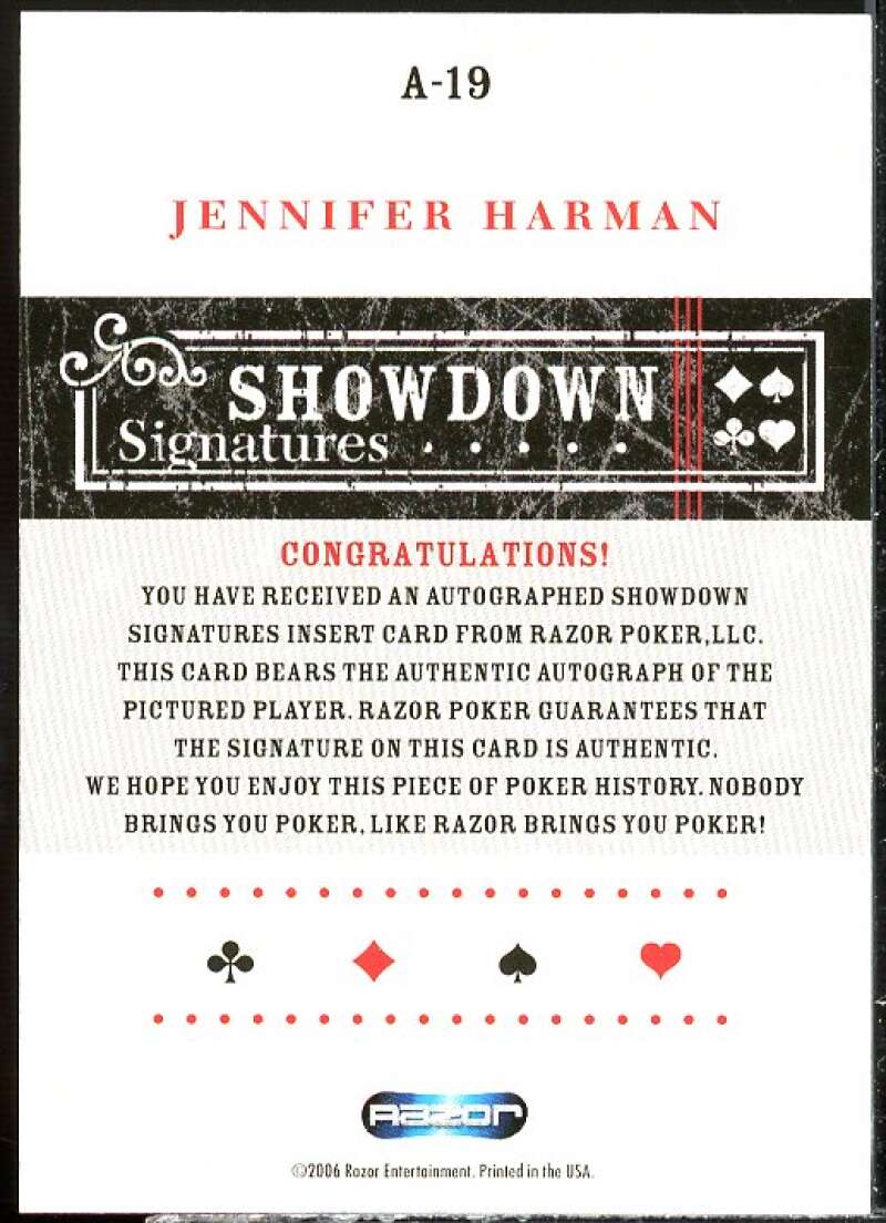 Jennifer Harman Card 2006 Razor Poker Showdown Signatures #A19  Image 2