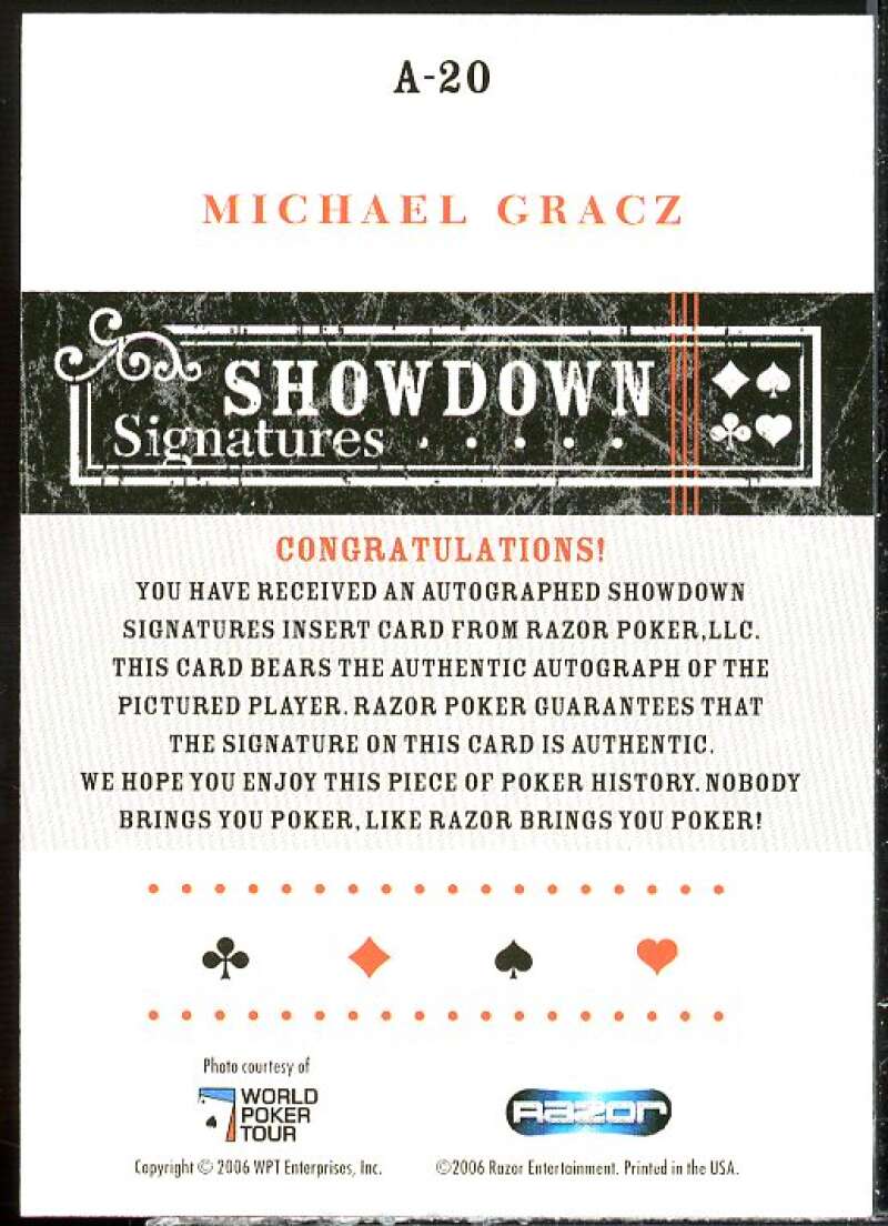 Michael Gracz Card 2006 Razor Poker Showdown Signatures #A20  Image 2