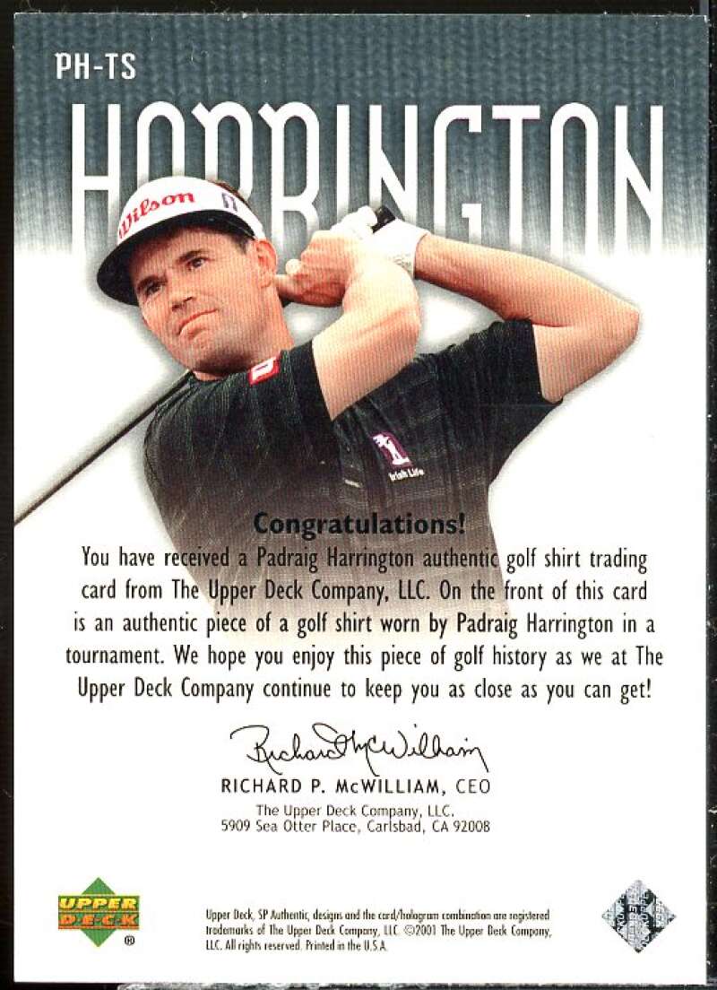 Padraig Harrington Card 2001 SP Authentic Tour Swatch #PHTS  Image 2